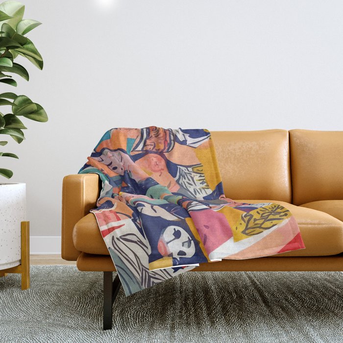 Peace in Chaos, Abstract Face Human Boho Humanity, Eclectic Collage Contemporary Concept Mindset Throw Blanket Gallery Image 1