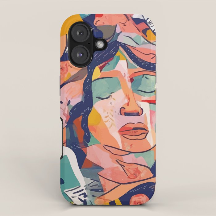 Peace in Chaos, Abstract Face Human Boho Humanity, Eclectic Collage Contemporary Concept Mindset iPhone Case Gallery Image 1