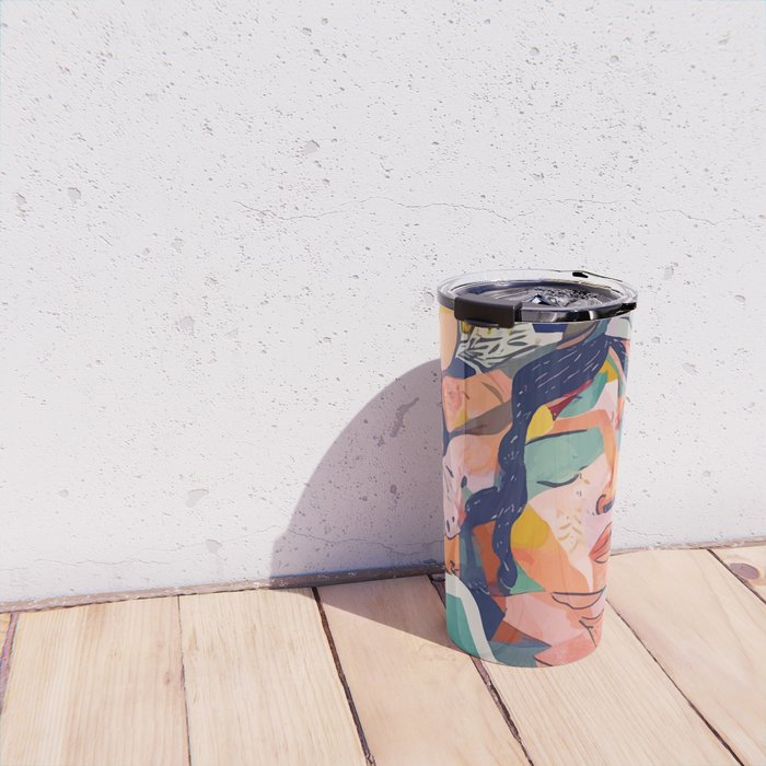 Peace in Chaos, Abstract Face Human Boho Humanity, Eclectic Collage Contemporary Concept Mindset Travel Mug Gallery Image 4