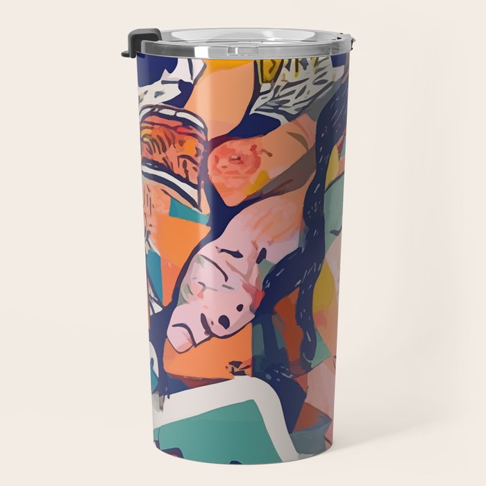 Peace in Chaos, Abstract Face Human Boho Humanity, Eclectic Collage Contemporary Concept Mindset Travel Mug Gallery Image 3