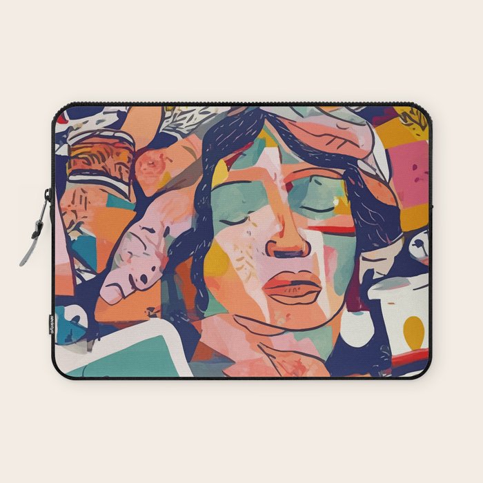 Peace in Chaos, Abstract Face Human Boho Humanity, Eclectic Collage Contemporary Concept Mindset Laptop Sleeve Gallery Image 1