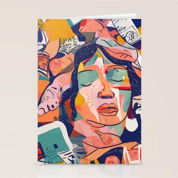 Peace in Chaos, Abstract Face Human Boho Humanity, Eclectic Collage Contemporary Concept Mindset Stationery Card Gallery Image 1