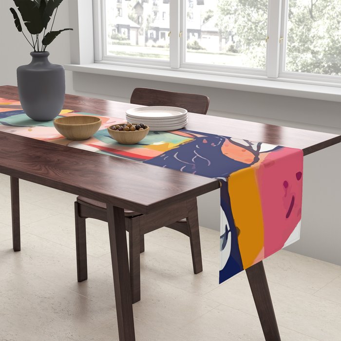 Peace in Chaos, Abstract Face Human Boho Humanity, Eclectic Collage Contemporary Concept Mindset Table Runner Gallery Image 2