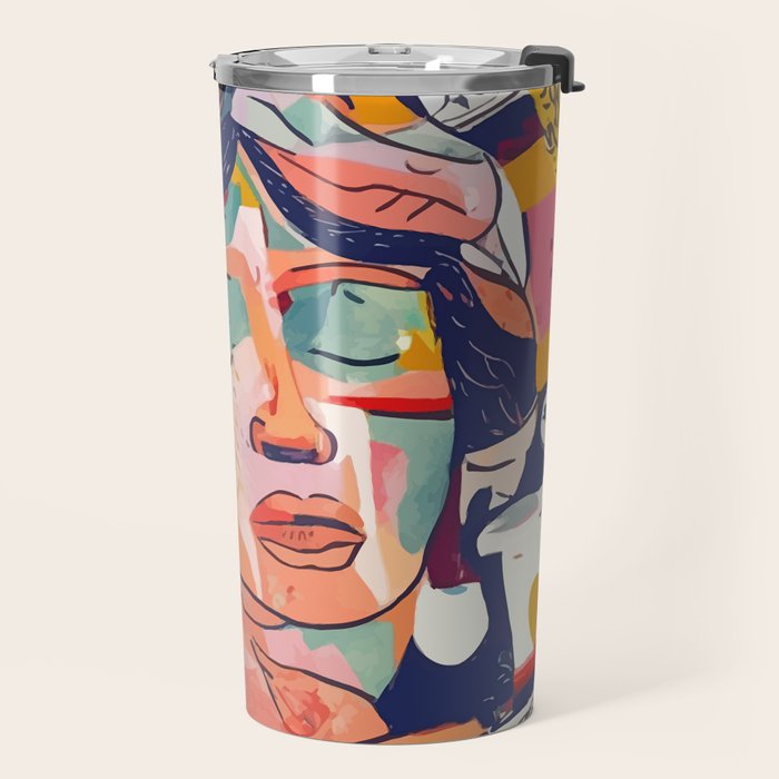 Peace in Chaos, Abstract Face Human Boho Humanity, Eclectic Collage Contemporary Concept Mindset Travel Mug Gallery Image 2