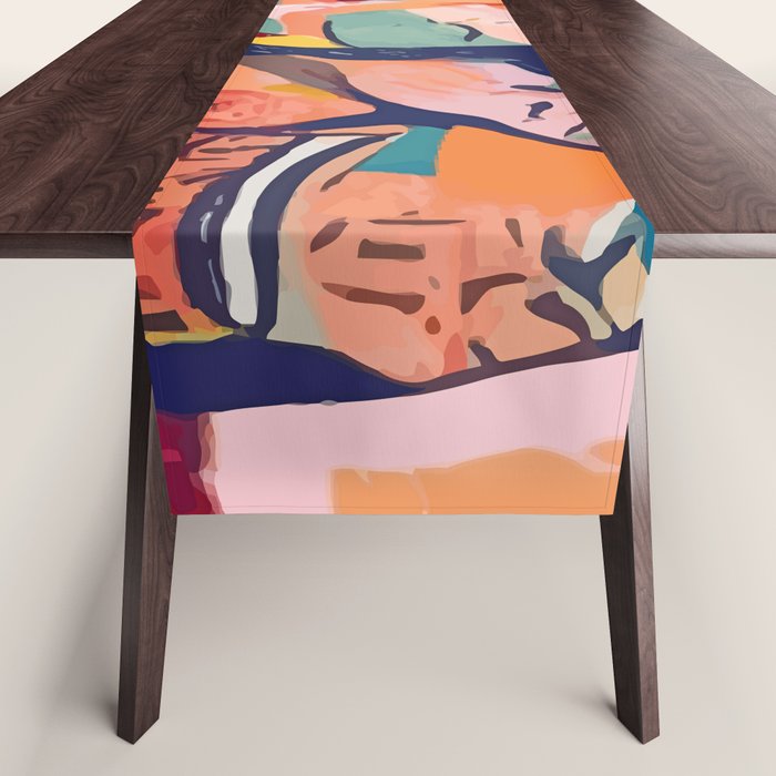 Peace in Chaos, Abstract Face Human Boho Humanity, Eclectic Collage Contemporary Concept Mindset Table Runner Gallery Image 1