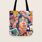 Peace in Chaos, Abstract Face Human Boho Humanity, Eclectic Collage Contemporary Concept Mindset Tote Bag Gallery Image 1