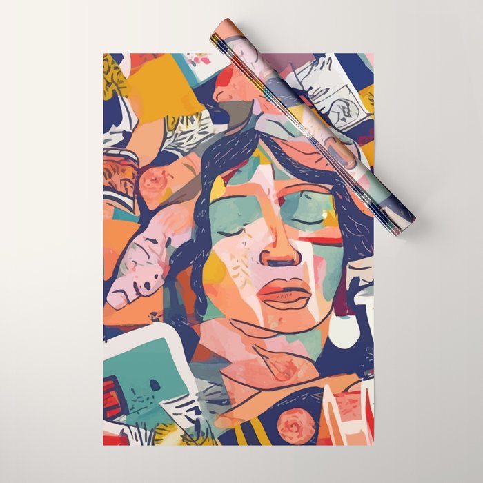 Peace in Chaos, Abstract Face Human Boho Humanity, Eclectic Collage Contemporary Concept Mindset Wrapping Paper Gallery Image 1