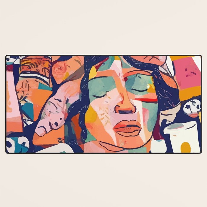 Peace in Chaos, Abstract Face Human Boho Humanity, Eclectic Collage Contemporary Concept Mindset Desk Mat Gallery Image 3