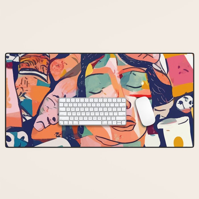 Peace in Chaos, Abstract Face Human Boho Humanity, Eclectic Collage Contemporary Concept Mindset Desk Mat Gallery Image 1