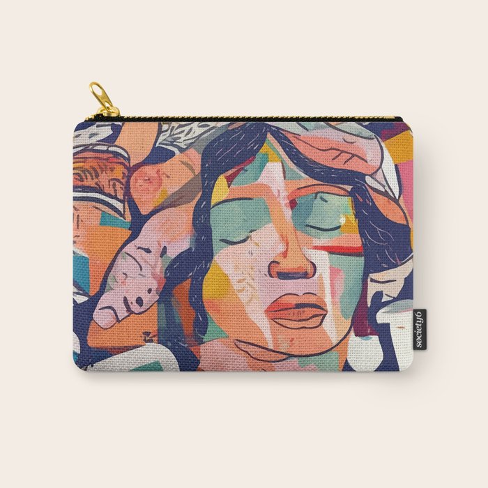Peace in Chaos, Abstract Face Human Boho Humanity, Eclectic Collage Contemporary Concept Mindset Carry All Pouch Gallery Image 1