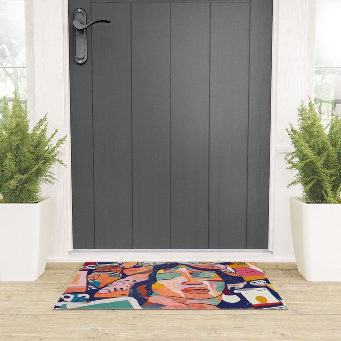 Peace in Chaos, Abstract Face Human Boho Humanity, Eclectic Collage Contemporary Concept Mindset Welcome Mat Gallery Image 3