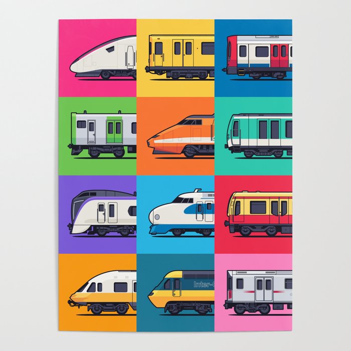 World Trains Grid Pattern Poster Gallery Image 1