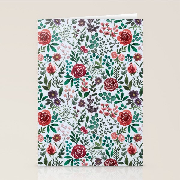Pink and Purple Flowers Pattern Stationery Card Gallery Image 1