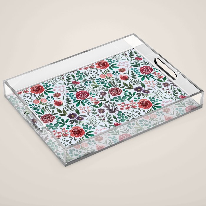 Pink and Purple Flowers Pattern Acrylic Tray Gallery Image 1
