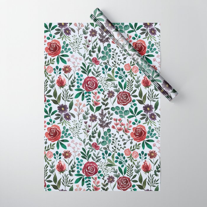 Pink and Purple Flowers Pattern Wrapping Paper Gallery Image 1