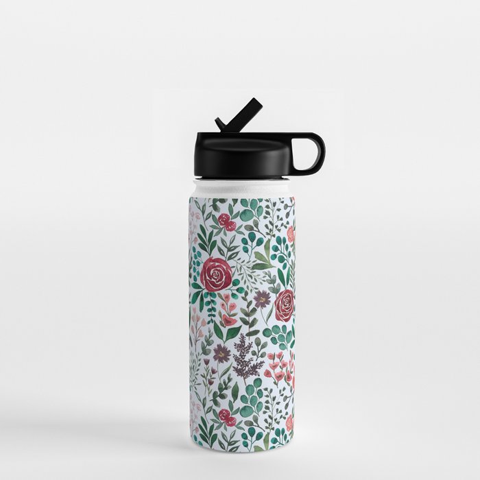 Pink and Purple Flowers Pattern Water Bottle Gallery Image 1