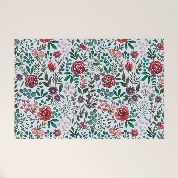 Pink and Purple Flowers Pattern Welcome Mat Gallery Image 1