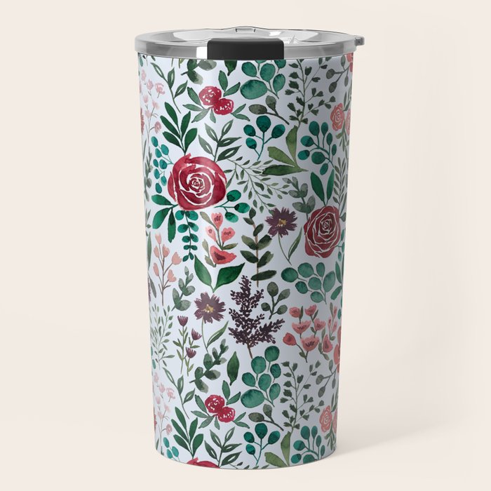 Pink and Purple Flowers Pattern Travel Mug Gallery Image 1