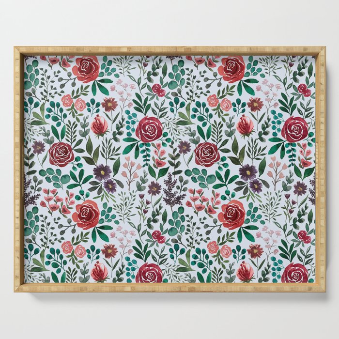 Pink and Purple Flowers Pattern Serving Tray Gallery Image 1
