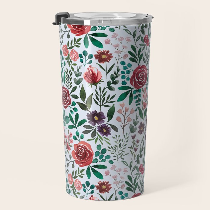 Pink and Purple Flowers Pattern Travel Mug Gallery Image 3