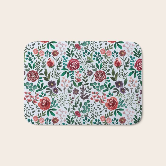 Pink and Purple Flowers Pattern Bath Mat Gallery Image 1
