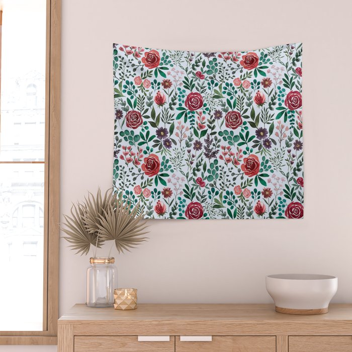 Pink and Purple Flowers Pattern Wall Tapestry Gallery Image 2