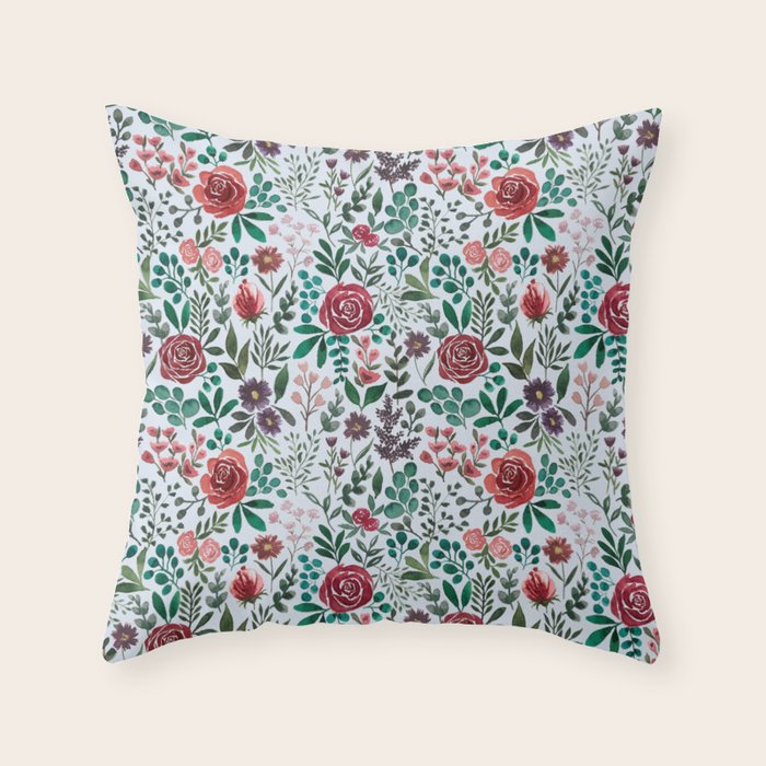 Pink and Purple Flowers Pattern Throw Pillow Gallery Image 1