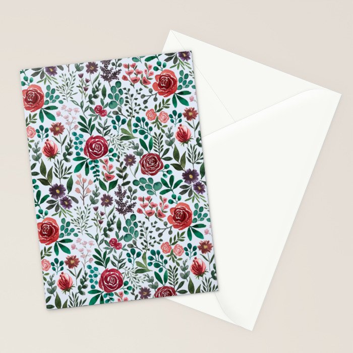 Pink and Purple Flowers Pattern Stationery Card Gallery Image 2