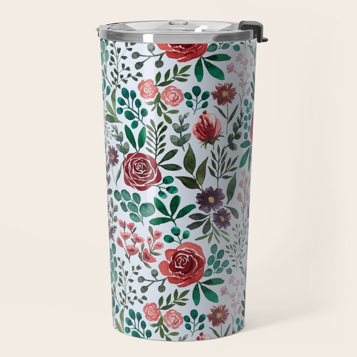 Pink and Purple Flowers Pattern Travel Mug Gallery Image 2