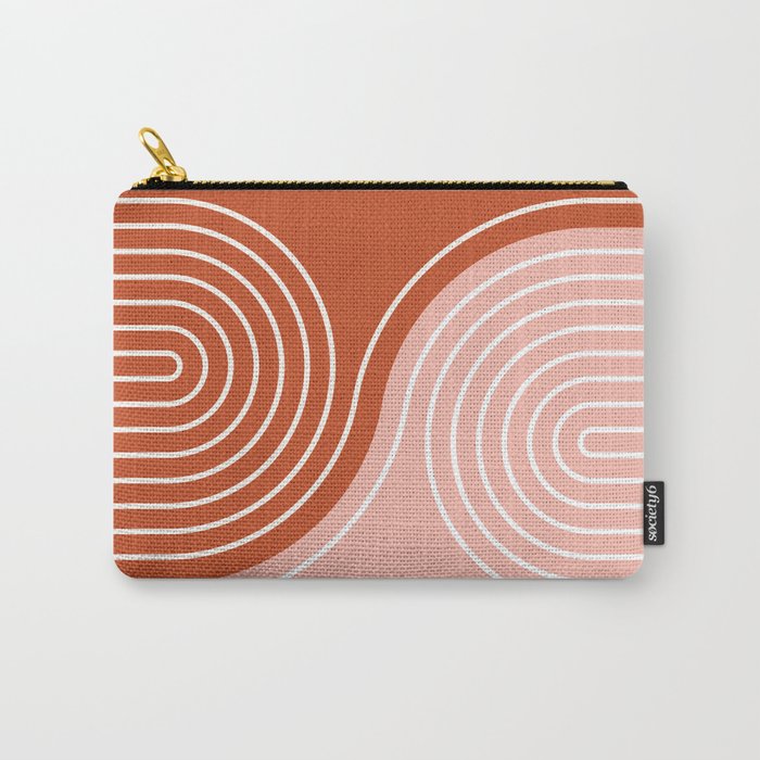 Geometric Lines in Terracotta Rose Gold 19 (Rainbow and Lines Abstraction) Carry All Pouch Gallery Image 1