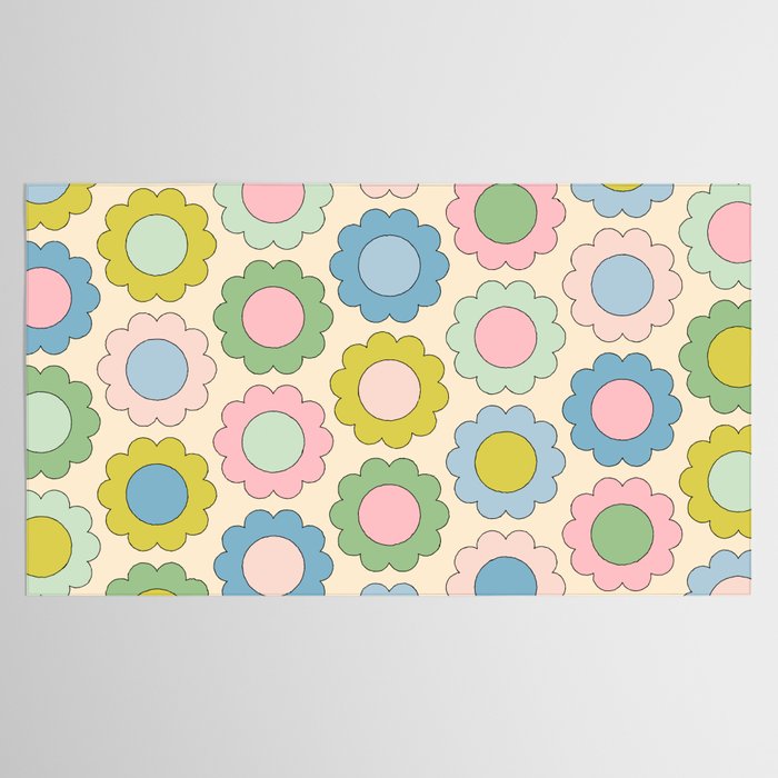 Pastel Flowers Happy Retro Spring Pattern Tablecloth Gallery Image 2