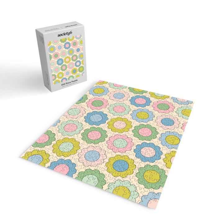 Pastel Flowers Happy Retro Spring Pattern Jigsaw Puzzle Gallery Image 2