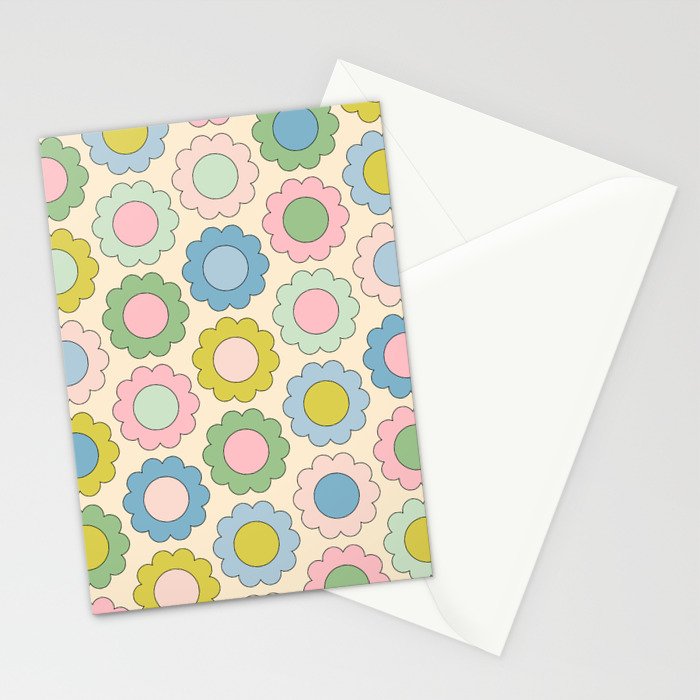 Pastel Flowers Happy Retro Spring Pattern Stationery Card Gallery Image 2