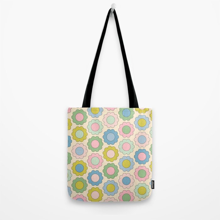 Pastel Flowers Happy Retro Spring Pattern Tote Bag Gallery Image 2