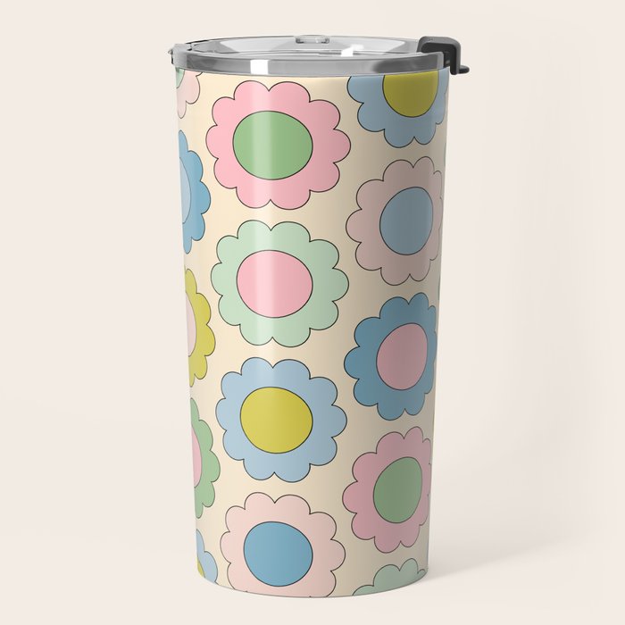 Pastel Flowers Happy Retro Spring Pattern Travel Mug Gallery Image 2