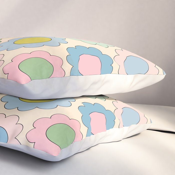 Pastel Flowers Happy Retro Spring Pattern Pillow Sham Gallery Image 3