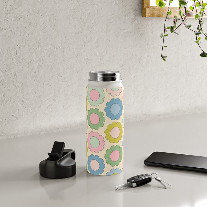 Pastel Flowers Happy Retro Spring Pattern Water Bottle Gallery Image 4