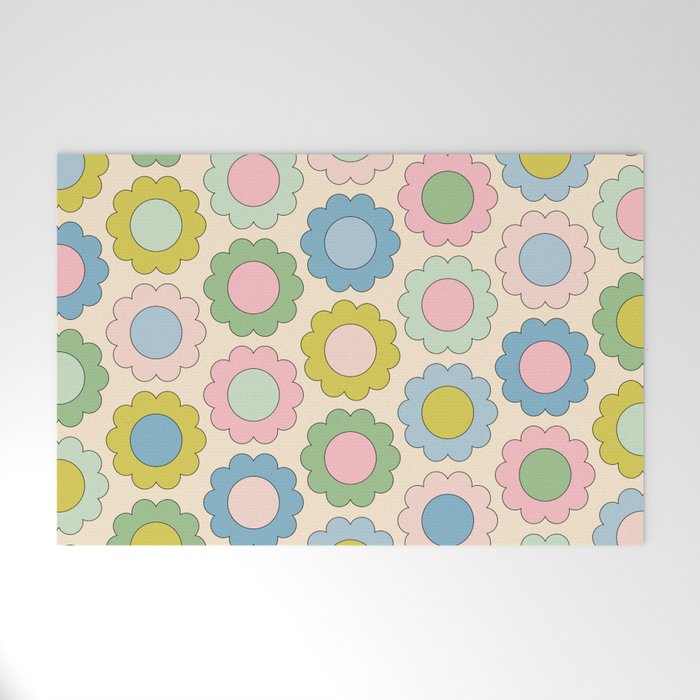 Pastel Flowers Happy Retro Spring Pattern Welcome Mat Gallery Image 1