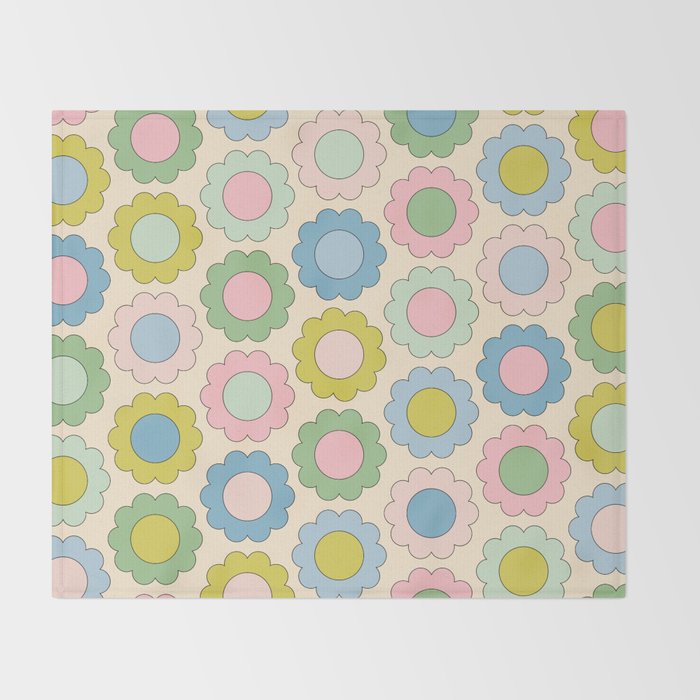 Pastel Flowers Happy Retro Spring Pattern Throw Blanket Gallery Image 2