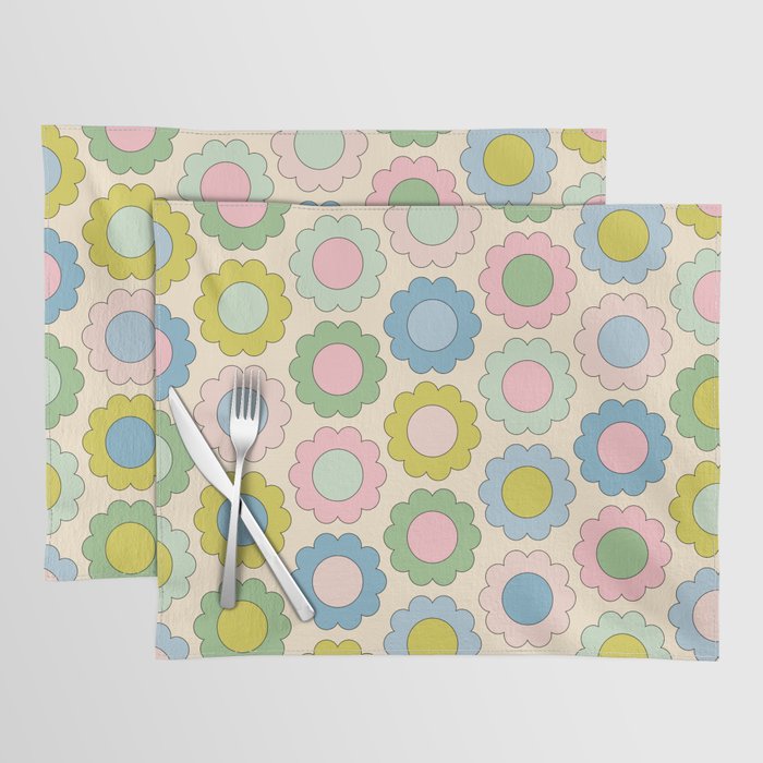 Pastel Flowers Happy Retro Spring Pattern Placemat Gallery Image 1