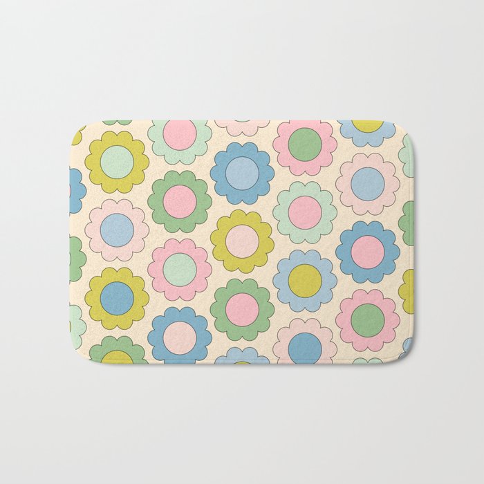 Pastel Flowers Happy Retro Spring Pattern Bath Mat Gallery Image 1