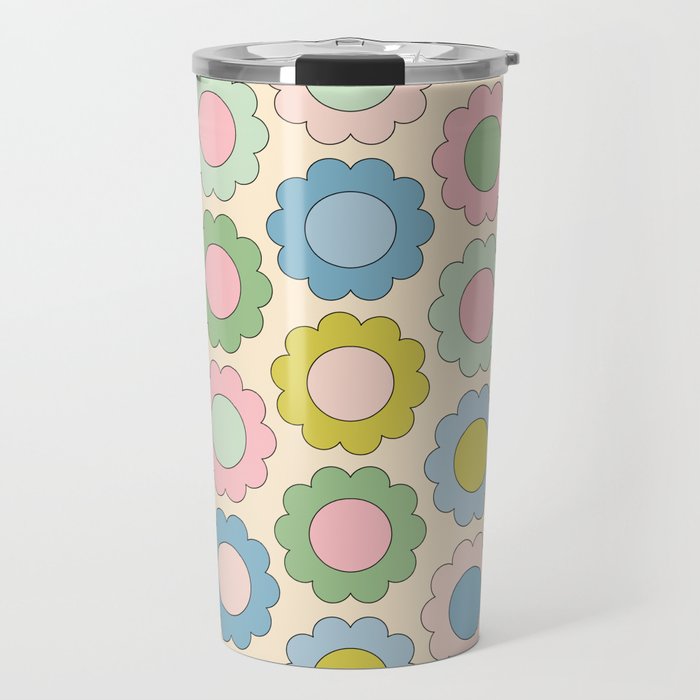Pastel Flowers Happy Retro Spring Pattern Travel Mug Gallery Image 1