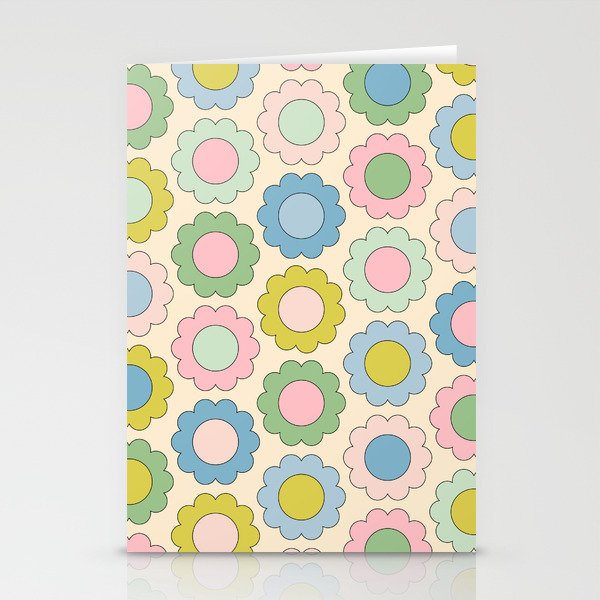 Pastel Flowers Happy Retro Spring Pattern Stationery Card Gallery Image 2