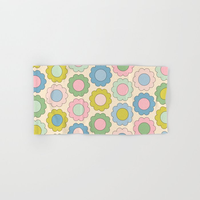 Pastel Flowers Happy Retro Spring Pattern Bath Towel Gallery Image 1