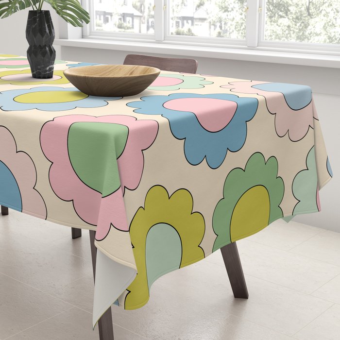 Pastel Flowers Happy Retro Spring Pattern Tablecloth Gallery Image 3