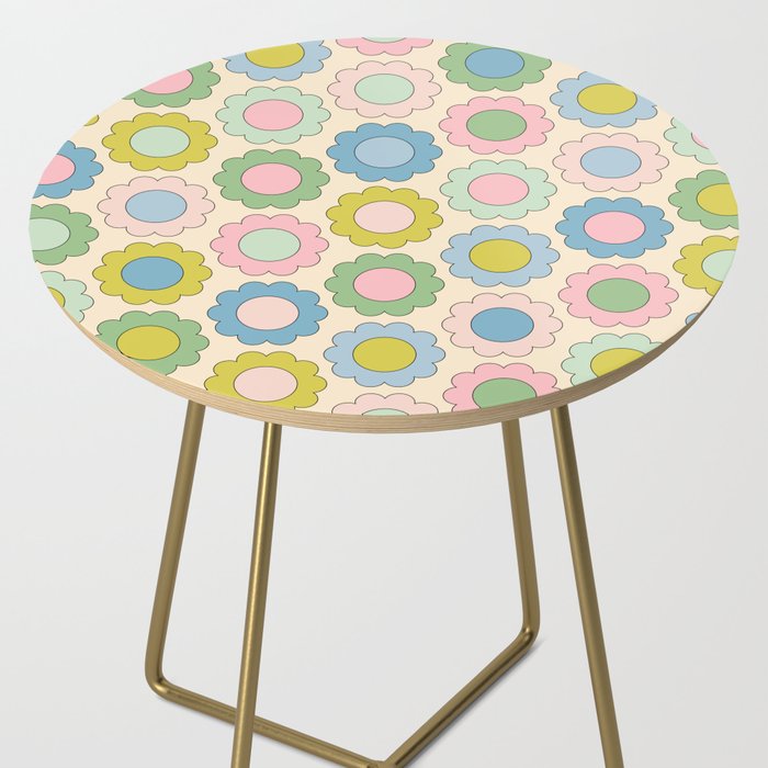 Pastel Flowers Happy Retro Spring Pattern Side Table Gallery Image 2