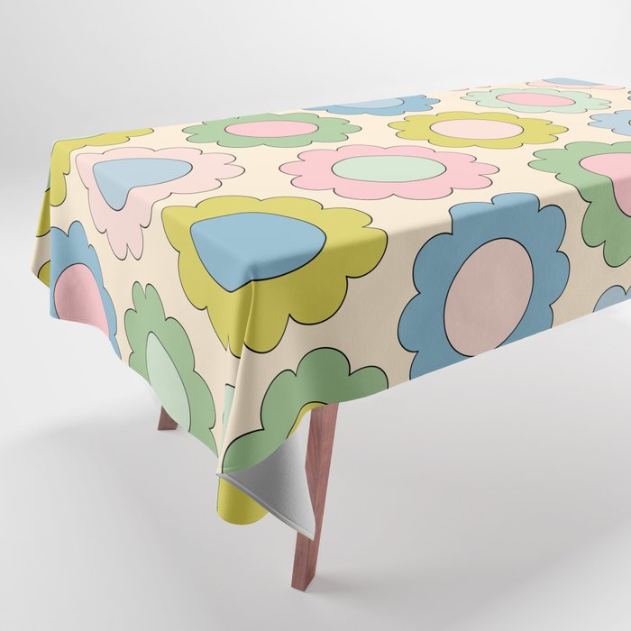 Pastel Flowers Happy Retro Spring Pattern Tablecloth Gallery Image 1