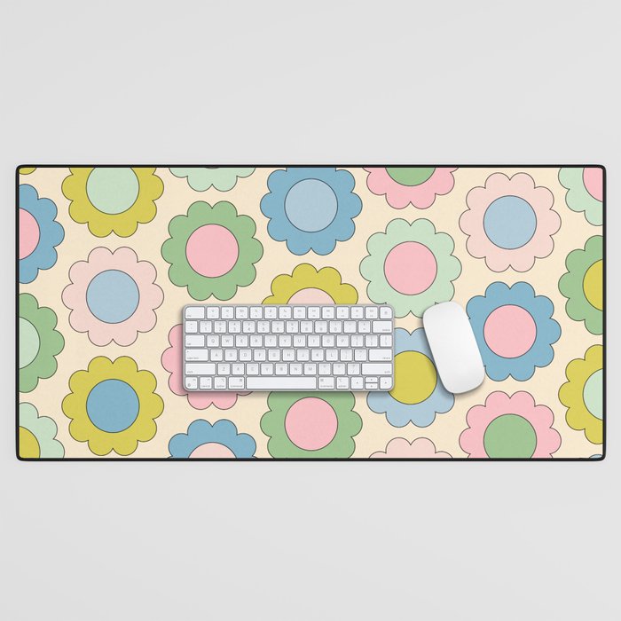 Pastel Flowers Happy Retro Spring Pattern Desk Mat Gallery Image 1