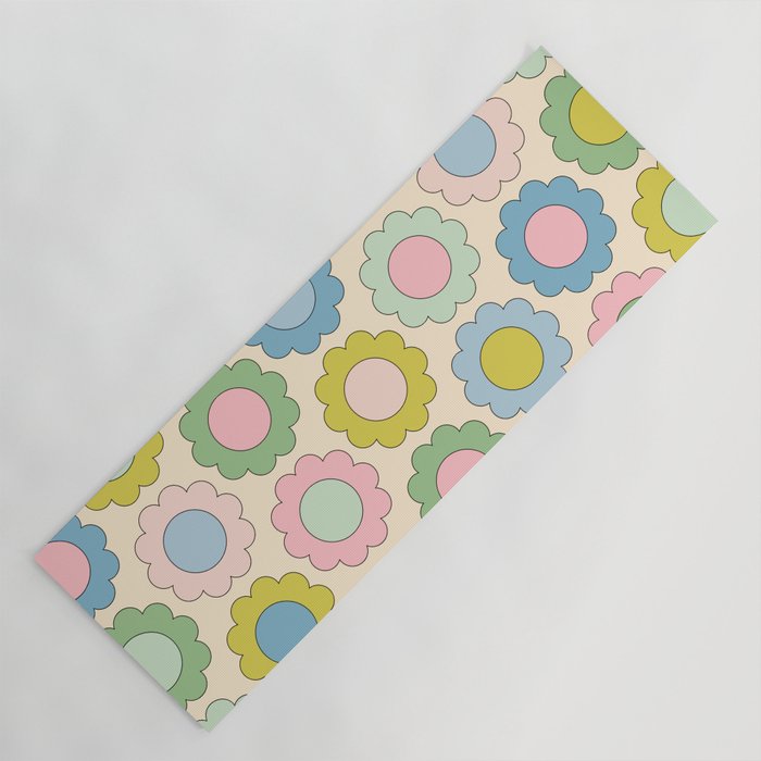 Pastel Flowers Happy Retro Spring Pattern Yoga Mat Gallery Image 1