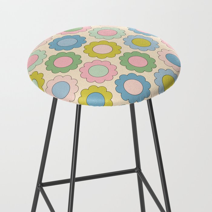 Pastel Flowers Happy Retro Spring Pattern Stool Gallery Image 2